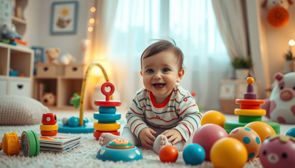 Bébé au milieu de ces jeux en plein éveil heureux