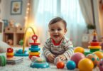 Bébé au milieu de ces jeux en plein éveil heureux